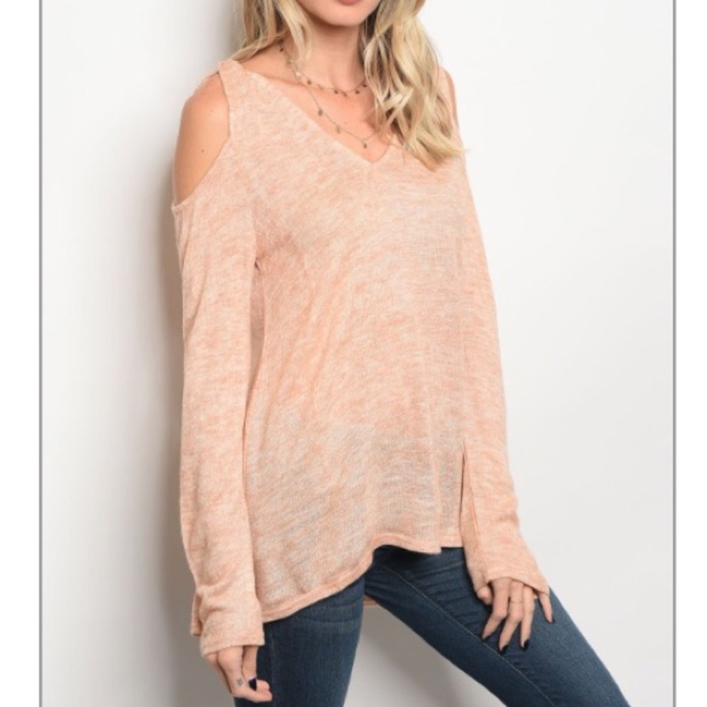Peach cold shoulder knit top - Picture 5 of 7